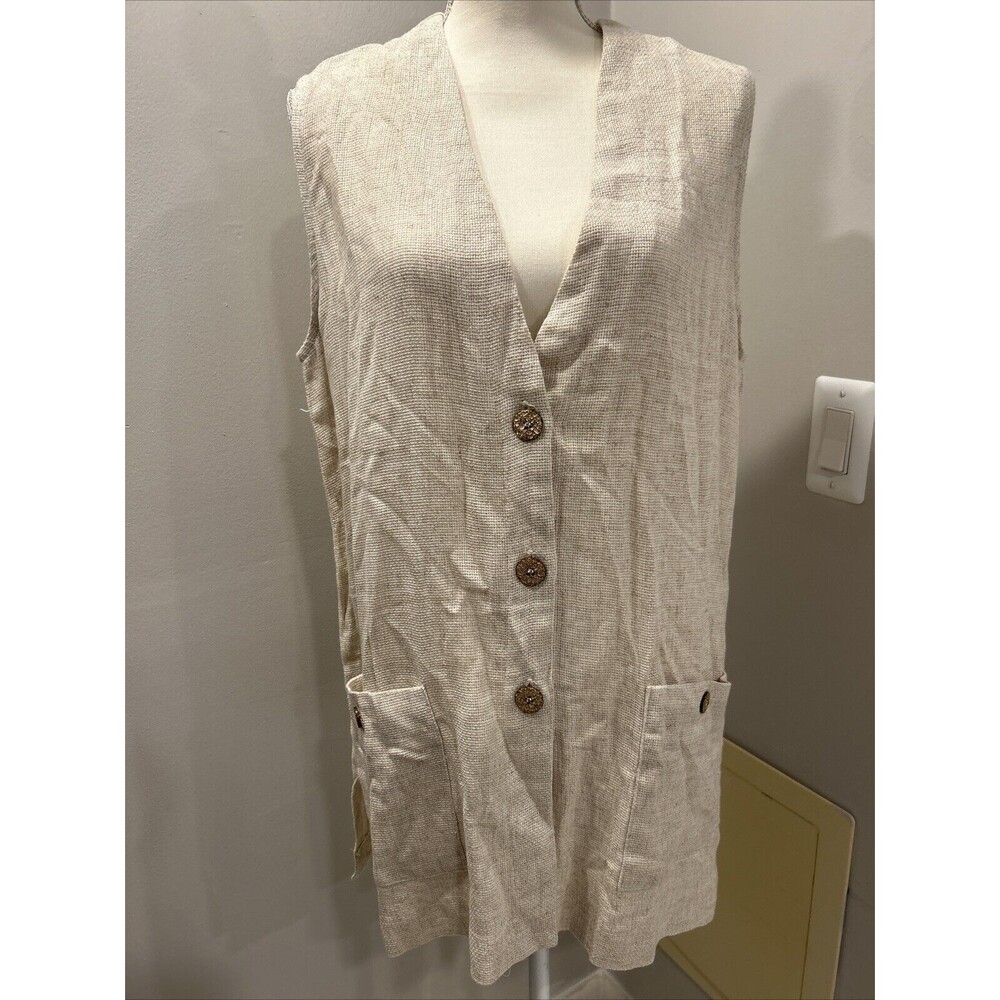 Casual Corner Vest Size 14 Cream Woven Button Front Preppy Cottage NEW Vintage